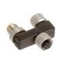 0906 UTP 101, Splitter Connector, P: Str M12 M 5p to J1 J2: Str M12 F 5p, Pi-Jki, k: 1-2, i: 1-5 view 1