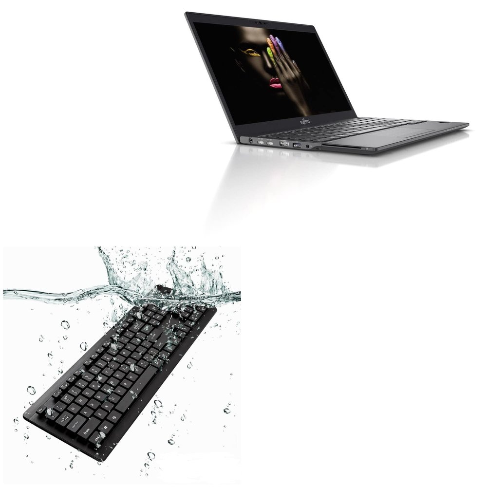 BoxWave Keyboard Compatible with Fujitsu LifeBook U9310 - AquaProof USB Keyboard, Washable Waterproof Water Resistant - Jet Black