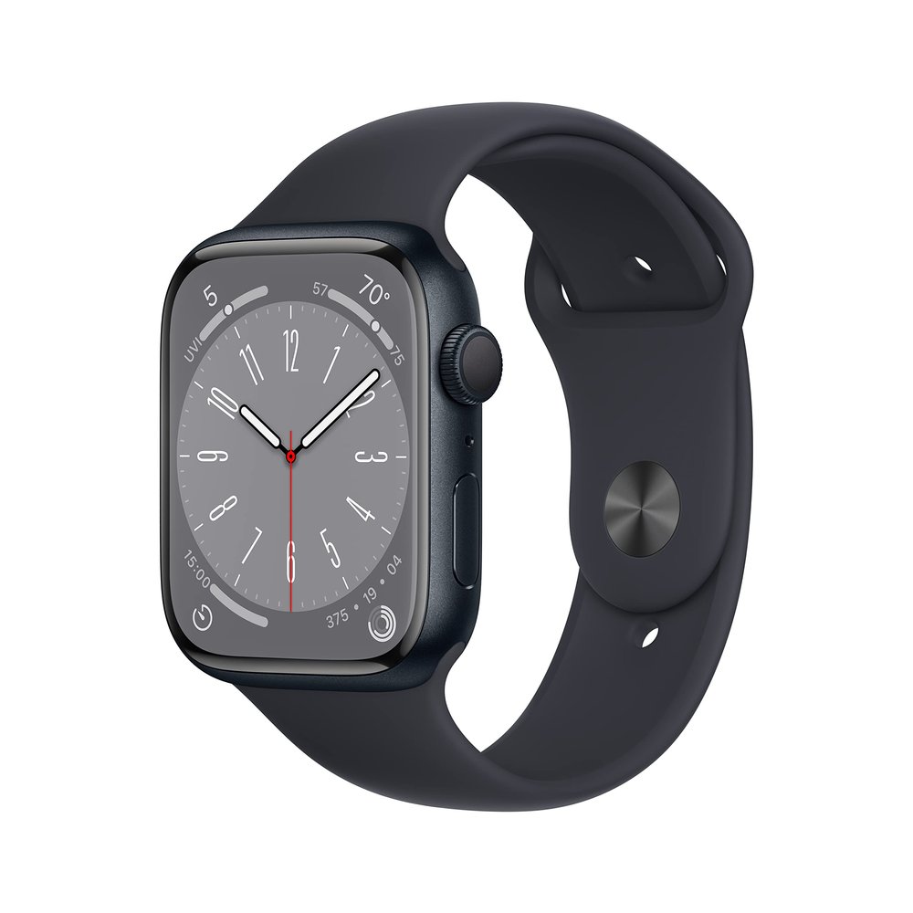 Apple Watch Series 8 [GPS, 45mm] - Midnight Aluminum Case with Midnight Sport Band, S/M (Renewed)