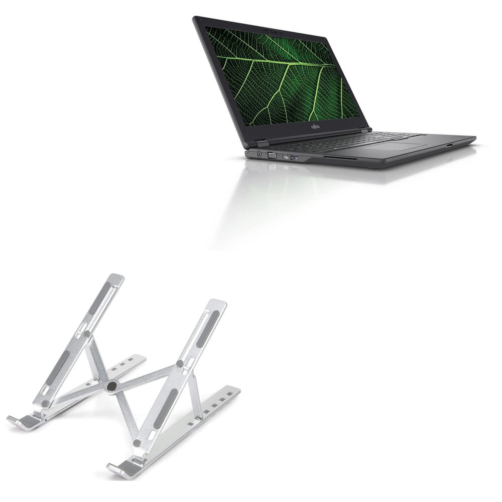 BoxWave Stand and Mount Compatible with Fujitsu LifeBook E5511 - Compact QuickSwitch Stand, Portable Multi Angle Viewing Foldable Riser - Metallic Silver
