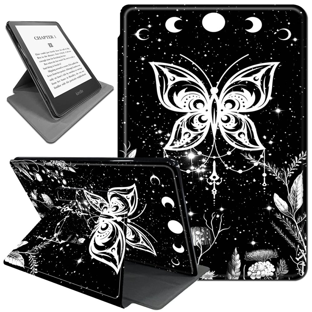 AIRWEE Kindle Paperwhite Case, 360 Rotating Stand, Lightweight, Auto Sleep/Wake Smart Cover for Kindle Paperwhite, Moon Butterfly