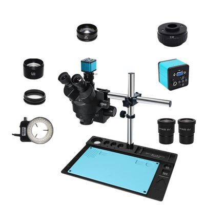 3.5X-90X Simul-Focal Continuous Zoom Trinocular Stereo Microscope 38MP HDMI USB Microsopio Camera 1/2 CTV Adapter Big Workbench w/Black aliuminum pad (Color : VGA 0.5X C Mount)