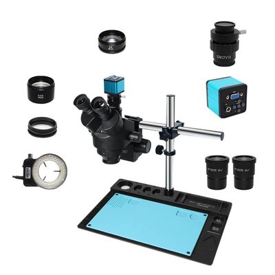 3.5X-90X Simul-Focal Continuous Zoom Trinocular Stereo Microscope 38MP HDMI USB Microsopio Camera 1/2 CTV Adapter Big Workbench w/Black aliuminum pad (Color : VGA CTV 0.5X len)