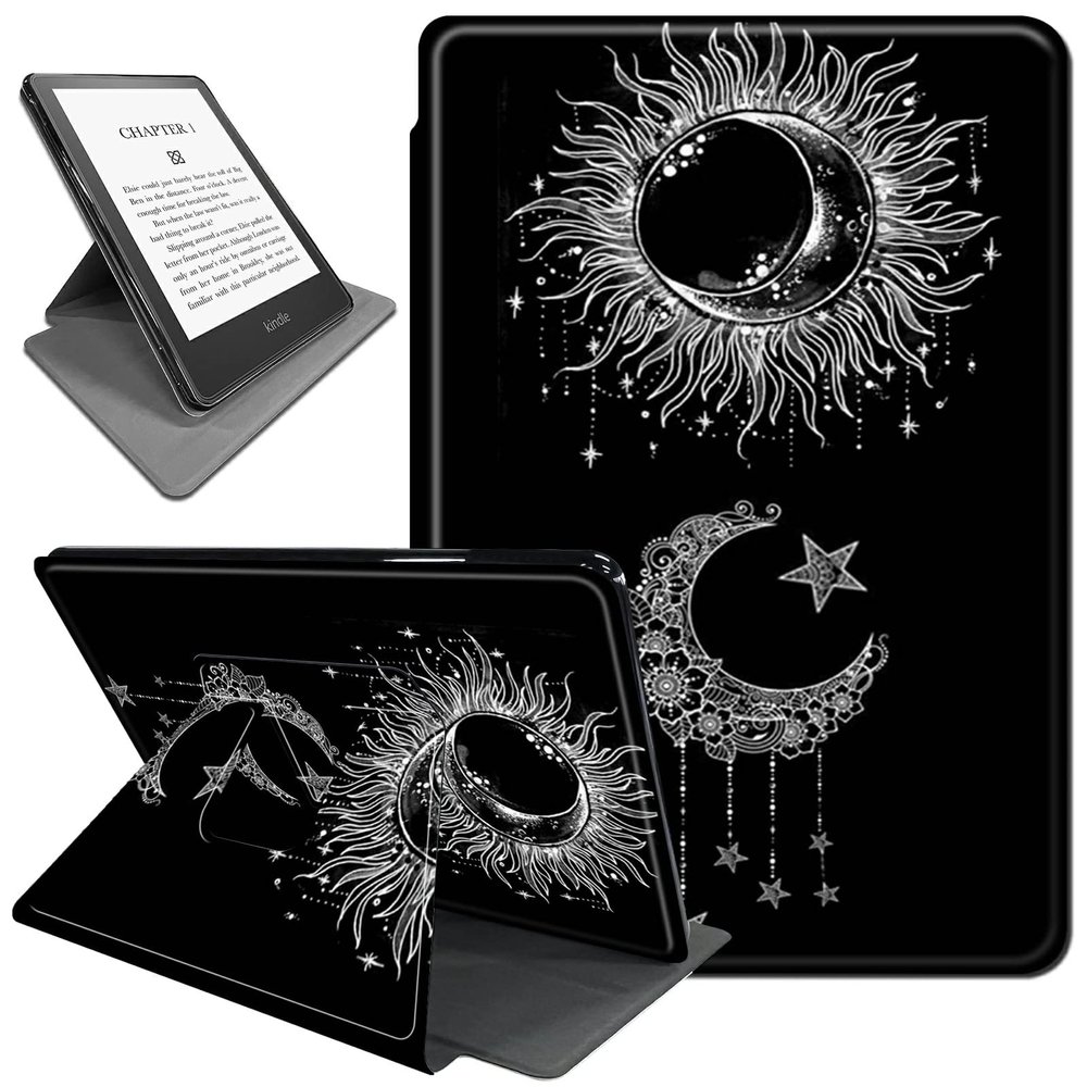 AIRWEE Kindle Paperwhite 6.8 Case, 360 Degree Rotating Stand Lightweight With Auto Sleep/Wake Smart Cover for Signature Paperwhite - Starry Sun Moon