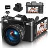 4K Digital Camera for Photography & Vlogging, 56MP YouTube Camera with WiFi, 3" 180 Flip Screen, 16X Digital Zoom, 52mm Wide Angle & Macro Lens, 32GB TF Card, 2 Batteries  Black view 1