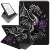 Rotating Case for 6.8" Kindle Paperwhite (11th Generation 2021) and Kindle Paperwhite Signature Edition,360 Degree Rotating Stand Fold Protective Smart Cover for Dragon with Purple Rose view 1