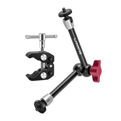 Lanxire Super Clamp with 9.8" Adjustable Friction Power Magic Arm - 5X 1/4" & 1x 3/8" Thread - Max Load 4.4lb/2kg - for LCD Monitors, LED Lights, Camera Cages