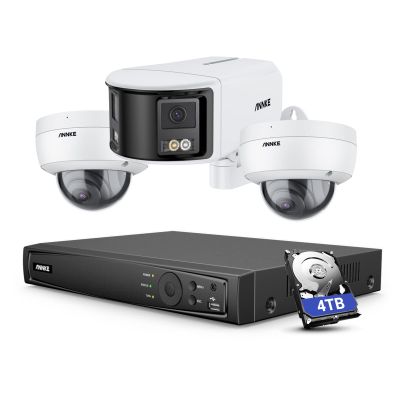 ANNKE PoE Security Camera System,1x 6MP Dual-Lens 180CCTV Camera and 2X 5MP Wired IP Cameras with Smart Motion Detection, 8MP/8CH NVR Recorder with 4TB HDD for 24-7 Recording