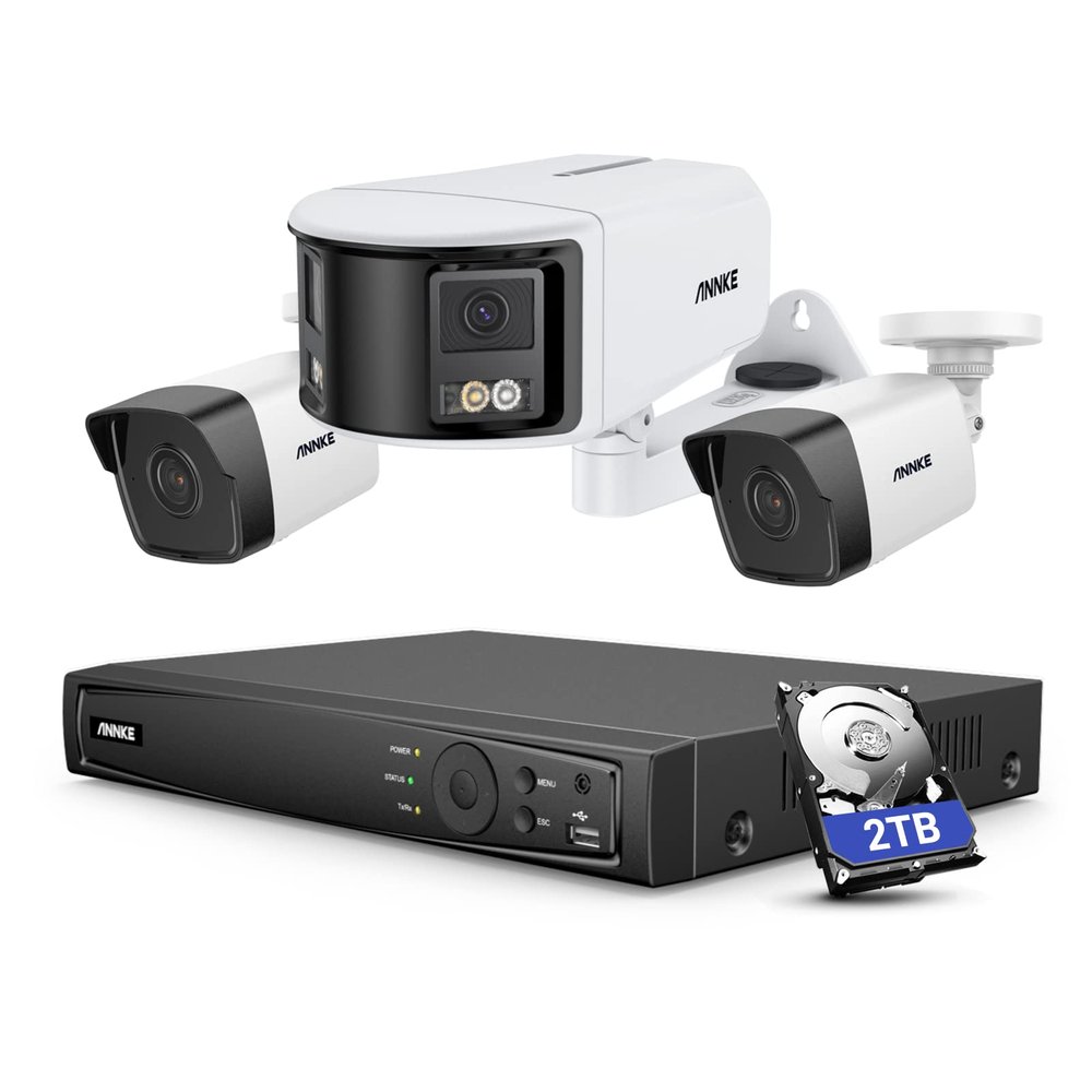ANNKE 8CH 4K NVR PoE Security Camera System Outdoor with 2TB HDD, 1x 6MP Dual-Lens 180 IP Camera and 2X 5MP C500 RTSP Cameras with Smart Motion Detection, Remote Access
