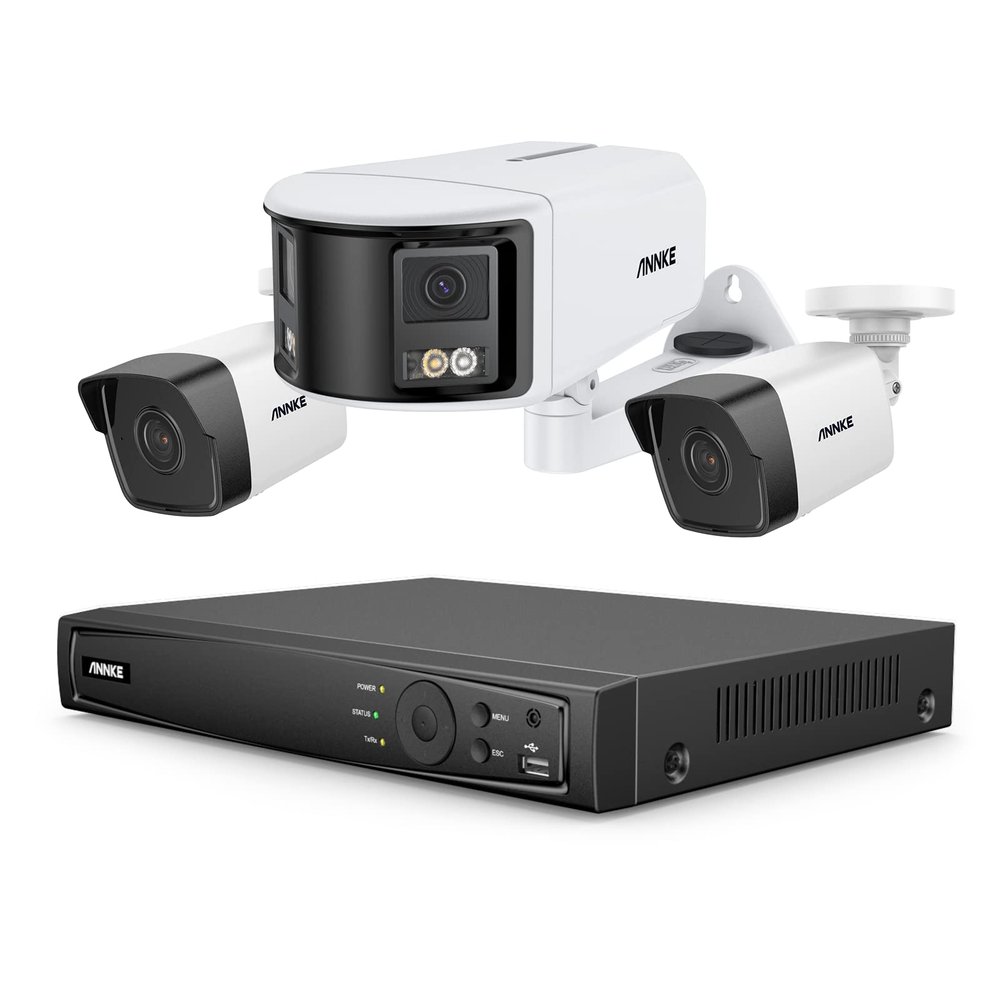 ANNKE 8CH 4K NVR PoE Security Camera System Outdoor, 1x 6MP Dual-Lens 180IP Camera and 2X 5MP C500 RTSP Cameras, Smart Motion Detection, Remote Access, No HDD