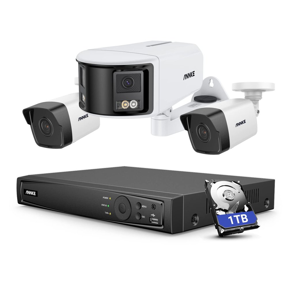 ANNKE 8CH 4K NVR PoE Security Camera System Outdoor with 1TB HDD, 1x 6MP Dual-Lens 180IP Camera and 2X 5MP C500 RTSP Cameras with Smart Motion Detection, Remote Access