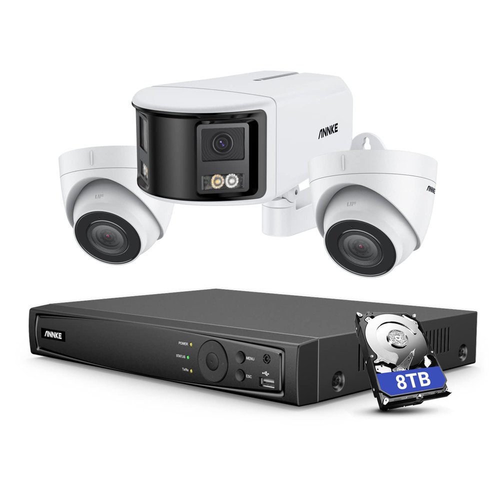 ANNKE PoE Security Camera System with 8TB Hard Drive, 8CH 4K Video NVR Recorder with 1x 6MP Dual-Lens 180IP Camera and 2X 5MP RTSP Cameras, Smart Motion Detection, Remote Access