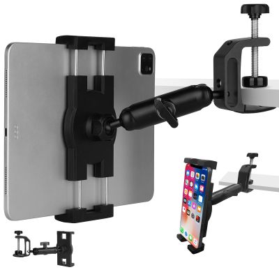 Under Cabinet Tablet Mount, Kitchen Tablet Holder iPad Mount for Desk/Table/Board/Chair,Compatible with 4.7~12.9" iPad/Nexus/LG G Pads/e-Reader/Switch/iPhone,360 Adjustable Aluminum Alloy Arm Stand