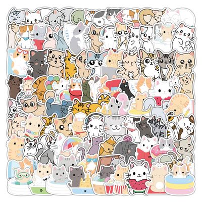 100 Pcs Cute Cat Stickers, Aesthetic Cat Waterproof Vinyl Stickers for Water Bottle Kids Adults Girls Women Kitten Stickers