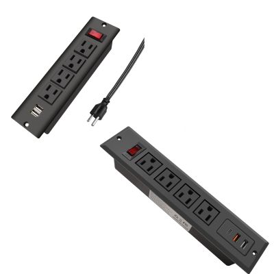 Recessed Power Strip USB C Fast Charge Flush Mounted Power Outlets Insert in Desk Behind-Sofa Ledge 4 Outlets