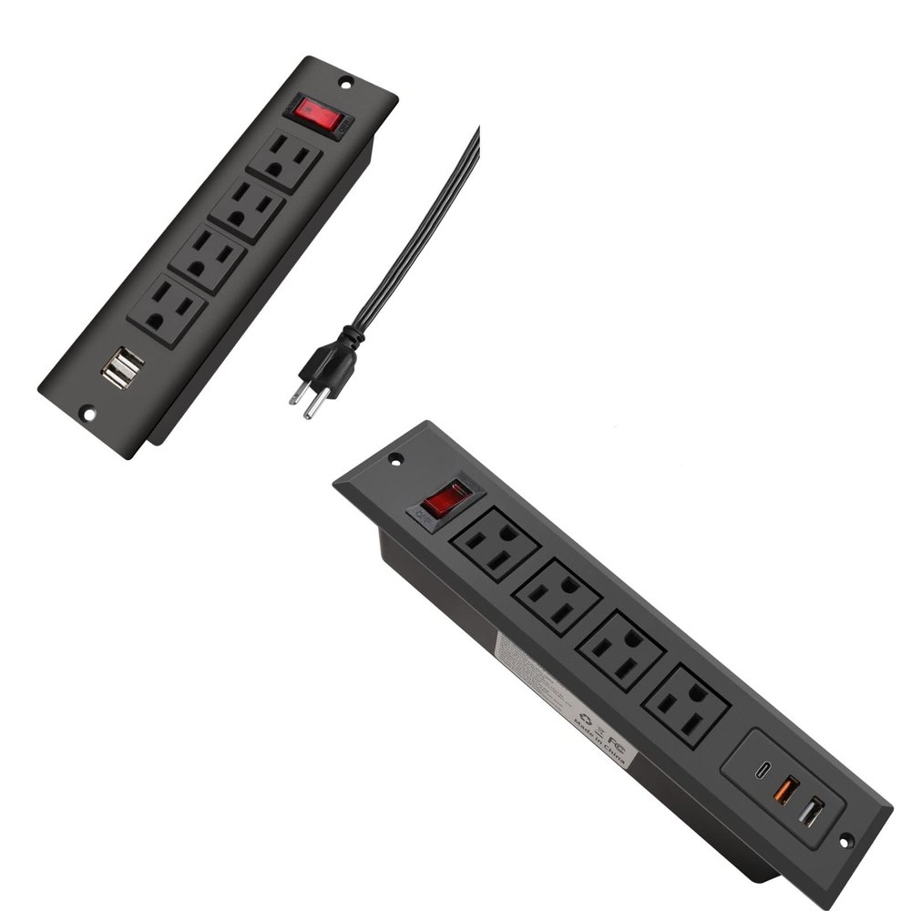 Recessed Power Strip USB C Fast Charge Flush Mounted Power Outlets Insert in Desk Behind-Sofa Ledge 4 Outlets