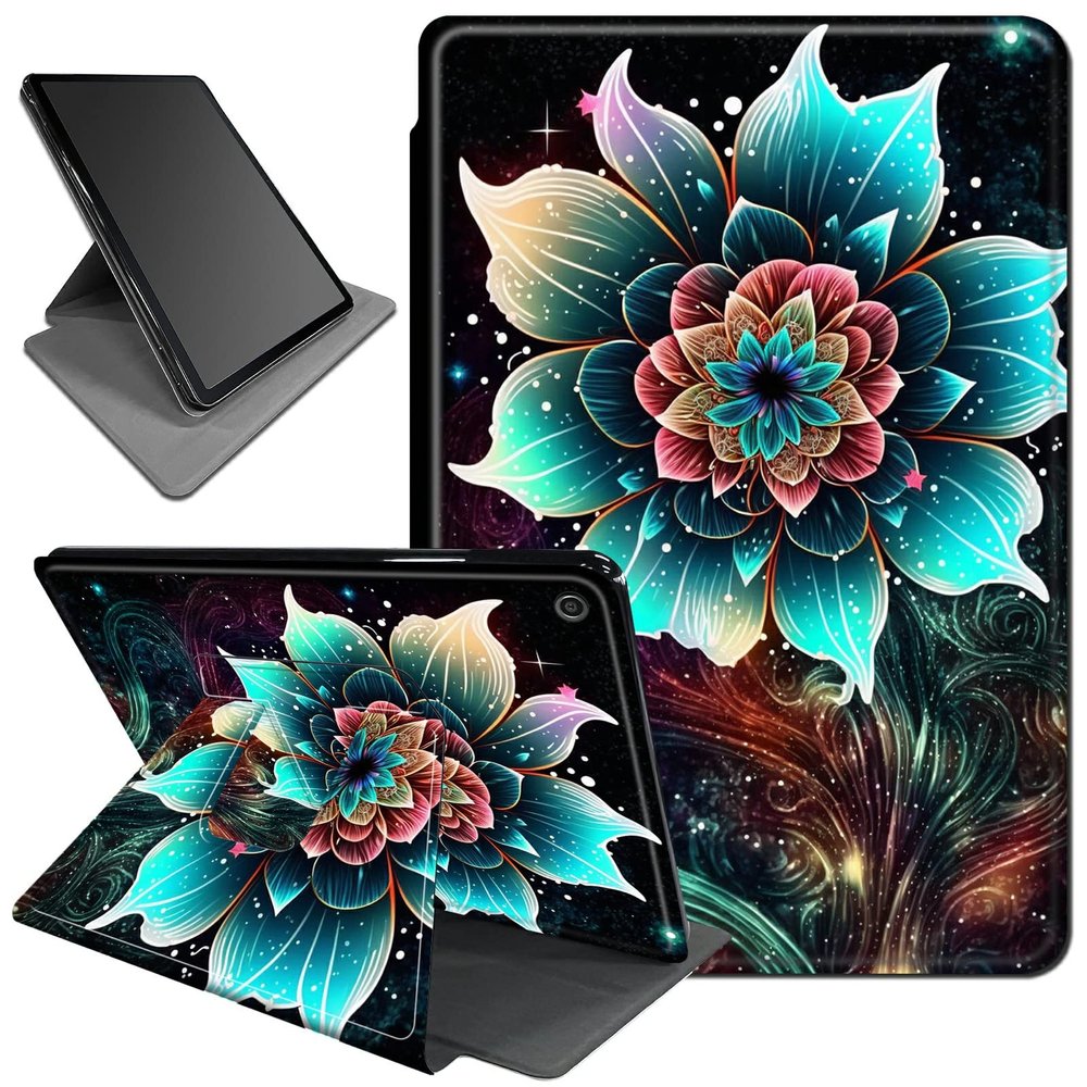 AIRWEE Case for iPad 10.2, 9th/8th/7th Gen, 360 Rotating Leather Smart Stand Fold Case, Lotus Pattern