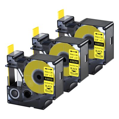 Cruxer 3 Pack Replacement for Rhino A18058 18058 3/4" 19mm Heat Shrink Tube Black on Yellow Industrial Wire Label Tape for Rhino 4200 Rhino 5000 Rhino 5200 Rhino 6000 Label Maker