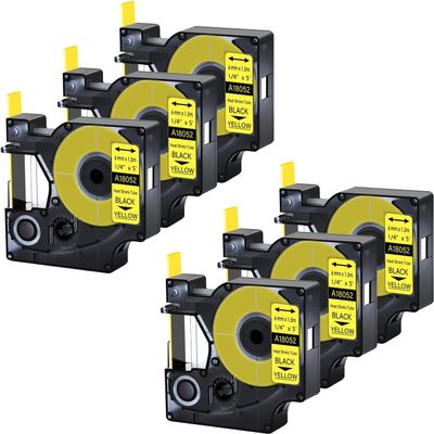 Cruxer 6 Pack Replacement for Rhino A18052 18052 1/4" 6mm Heat Shrink Tube Black on Yellow Industrial Wire Label Tape for Rhino 4200 Rhino 5000 Rhino 5200 Rhino 6000 Label Maker