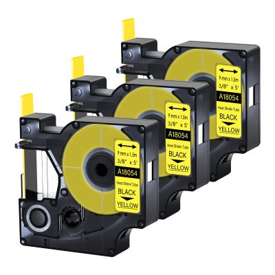 Cruxer 3 Pack Replacement for Rhino A18054 18054 3/8" 9mm Heat Shrink Tube Black on Yellow Industrial Wire Label Tape for Rhino 4200 Rhino 5000 Rhino 5200 Rhino 6000 Label Maker