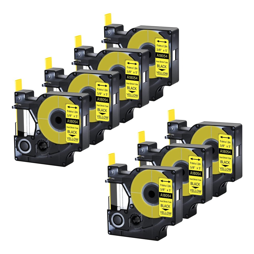 Cruxer 7 Pack Replacement for Rhino A18054 18054 3/8" 9mm Heat Shrink Tube Black on Yellow Industrial Wire Label Tape for Rhino 4200 Rhino 5000 Rhino 5200 Rhino 6000 Label Maker
