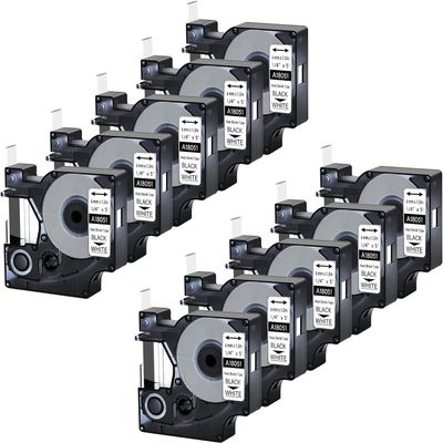 Cruxer 10 Pack Replacement for Rhino A18051 18051 1/4" 6mm Heat Shrink Tube Black on White Industrial Wire Label Tape for Rhino 4200 Rhino 5000 Rhino 5200 Rhino 6000 Label Maker