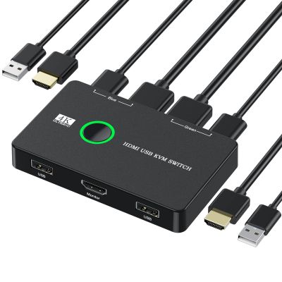 KVM Switch, USB and HDMI KVM Switches for 2 Computers Sharing Mouse Keyboard Printer to One HD Monitor, Supports 4K@60 Hz, 2 HDMI Cables and 2 USB Cables Included