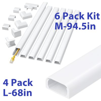 Cable Hider Raceway 68in & Cord Cover Wall Kit 94.5in Cord Hider Wall Mounted TV, Wire Covers for Cords, Paintable Wire Hiders for TV On Wall Bundle