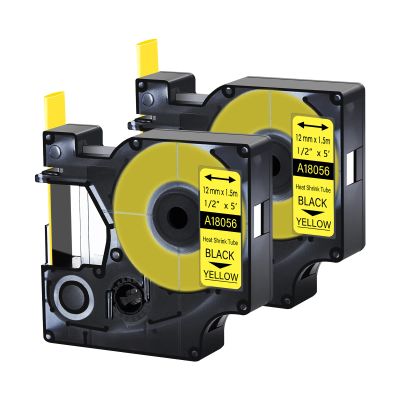 Cruxer 2 Pack Replacement for Rhino A18056 18056 1/2" 12mm Heat Shrink Tube Black on Yellow Industrial Wire Label Tape for Rhino 4200 Rhino 5000 Rhino 5200 Rhino 6000 Label Maker