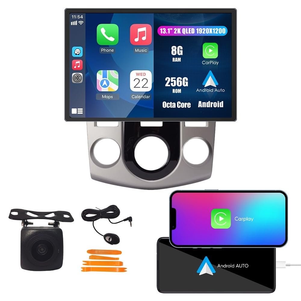 Car CarPlay Android Auto Navigation Stereo GPS Radio Display 13.1" QLED Touchscreen Headunit Tablet Media Player for Kia Forte 2008-2013 Manual AC, if Applicable Octa Core 8G+256G