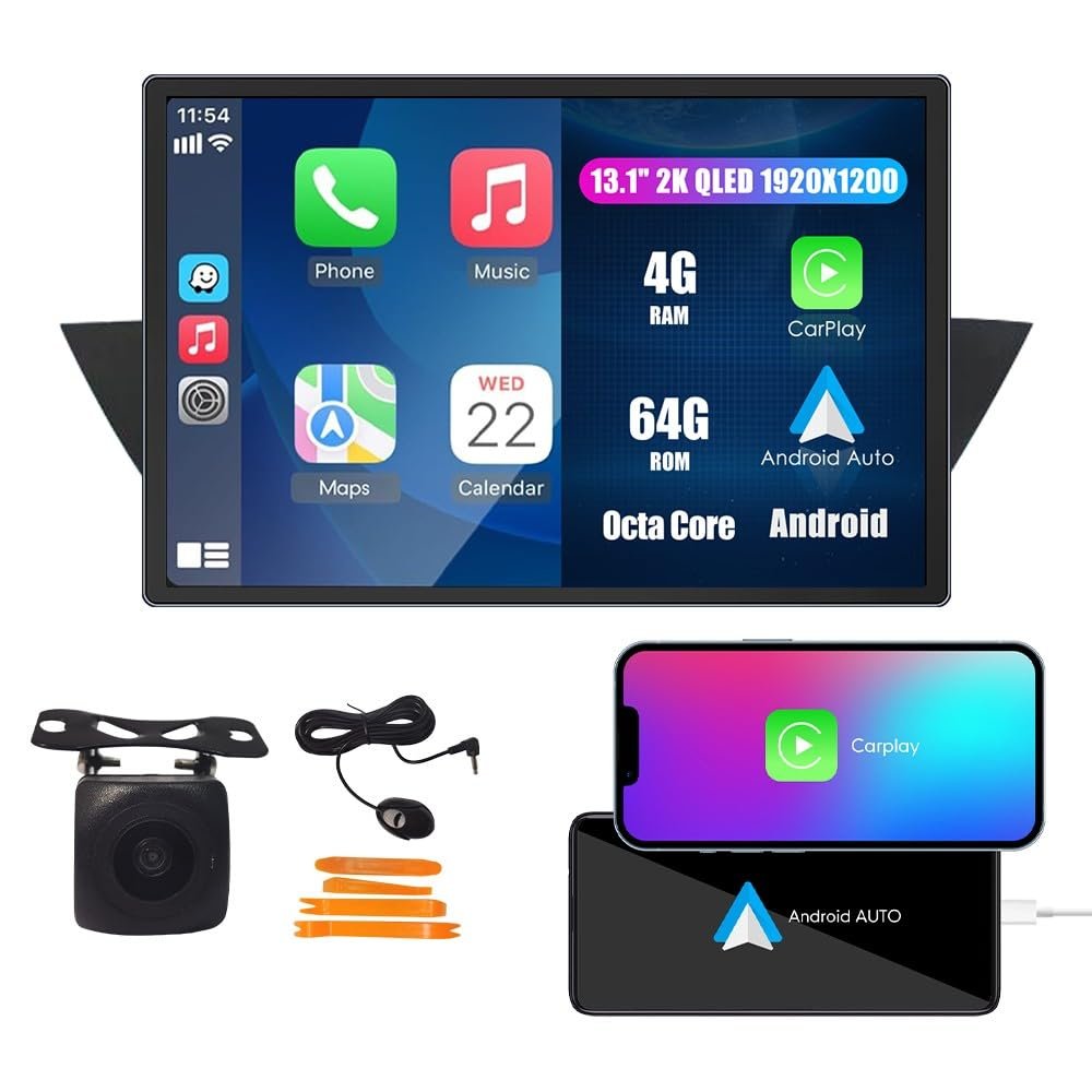 Kunfine Car CarPlay Android Auto Navigation Stereo GPS Radio Reverse Camera Display 13.1" QLED Touchscreen Headunit Tablet Pad Media Player for BMW X1 E84 2009-2016, if Applicable Octa Core 4G+64G