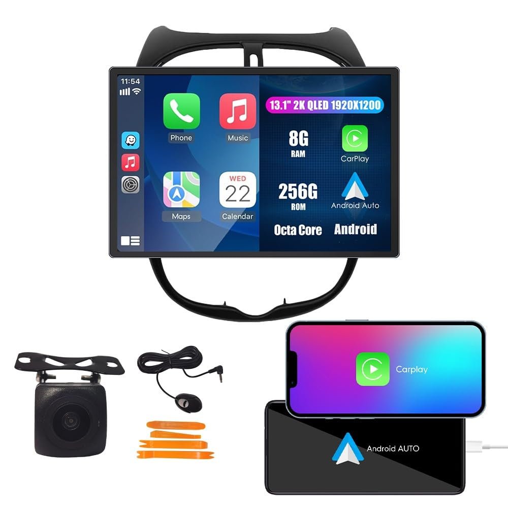 Octa Core 8G+256G CarPlay Android Auto Navigation Stereo GPS Radio Camera Display 13.1" QLED Touchscreen Headunit Tablet Media Player for Peugeot 206 for Citroen C2 1998-2008