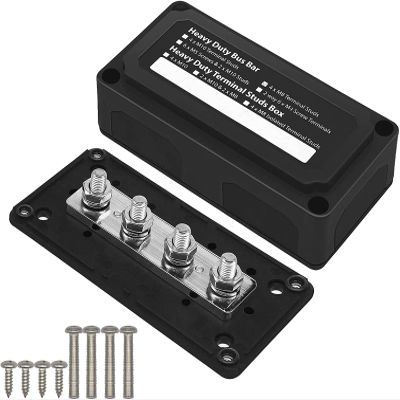 300A Bus Bars Heavy Duty Module Design Power Distribution Block Busbar Box with 4X M8(5/16") Terminal Studs (Black)
