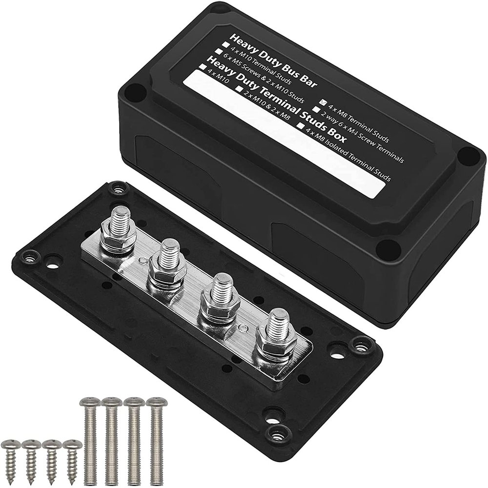 300A Bus Bars Heavy Duty Module Design Power Distribution Block Busbar Box with 4X M8(5/16") Terminal Studs (Black)