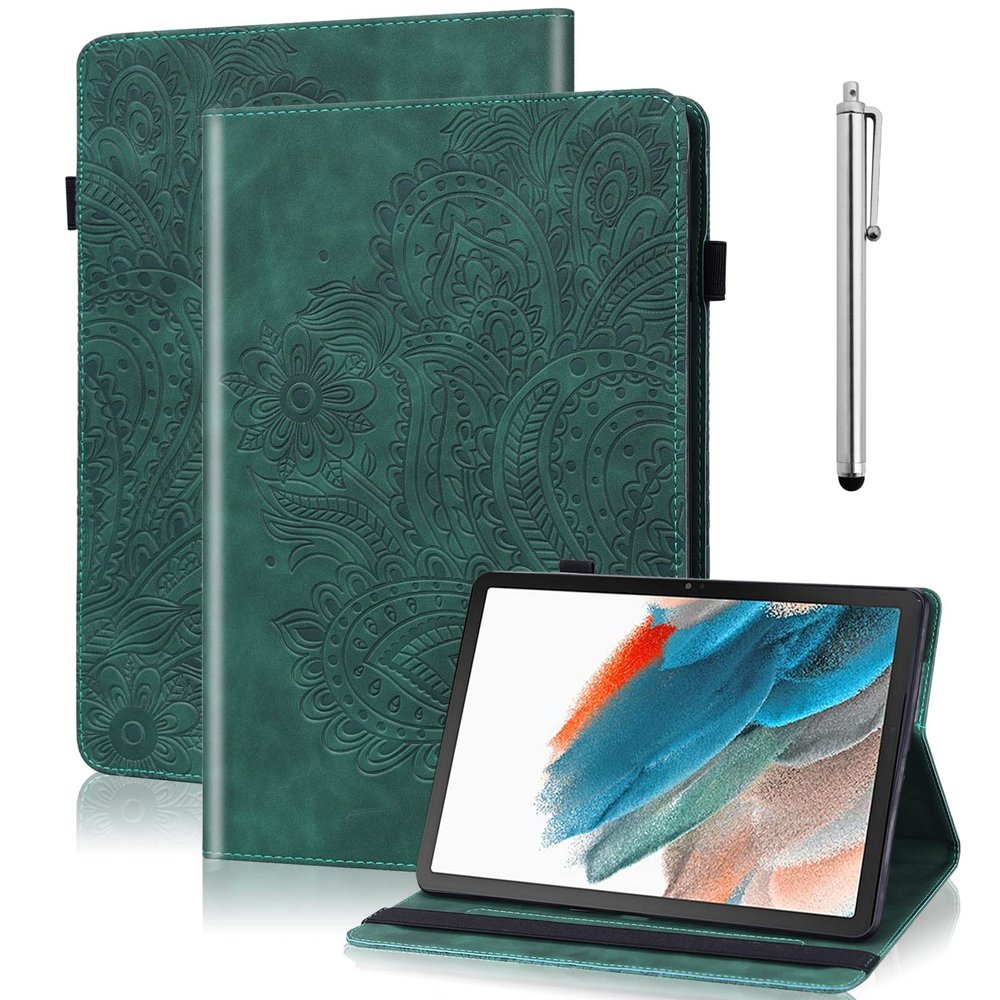 VODEFOX Case for iPad mini 5 (2019)/ iPad mini 4 / iPad mini 3/2/1 Case,Embossed Flowers PU Leather Flip Stand Card Slots Shockproof Case with Pencil Holder Elastic Strap for iPad mini 7.9" - Green