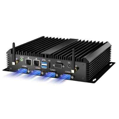 Kinupute Fanless Mini PC, Industrial Desktop Computer Core i3-5005U 2.0GHz, Windows 10 Pro, 8GB RAM, 512GB SSD, 2xNICs, 6xCOM RS232, 4xUSB 3.0, HDMI/VGA Ports, Auto Power On, Full Metal Case
