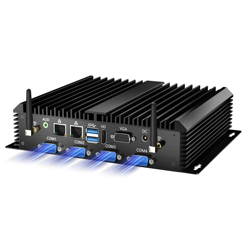 Kinupute Fanless Mini PC, Industrial Desktop Computer Core i3-5005U 2.0GHz, Windows 10 Pro, 8GB RAM, 512GB SSD, 2xNICs, 6xCOM RS232, 4xUSB 3.0, HDMI/VGA Ports, Auto Power On, Full Metal Case