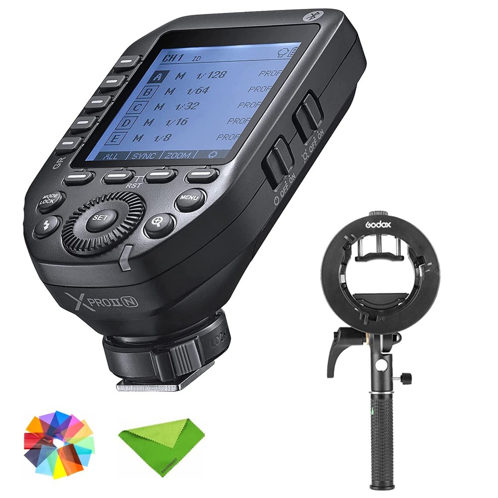 EACHSHOT Godox XProII XProII-N Flash Trigger for Nikon, w/Godox S2 Holder Bracket Wireless Transmitter 2.4G TTL Bluetooth, New Hotshoe Locking Large Screen Trigger for Nikon Cameras (Xpro-N Upgraded)