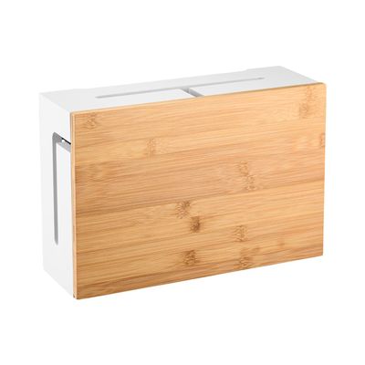Bamboo Cable Management Box with Magnetic Lid - 12,6x7,9x4.3 in - Durable Cable Organizer to Hide Cords & Power Strip - Wall Mountable - Including Hardware - for Home, Office, Desk & More (White)