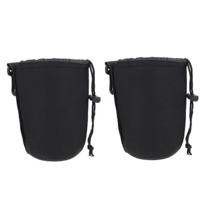 SHOWERORO Camera Lens Bag 2Pcs Neoprene Padded Lens Pouch with Drawstring Protective Case for Dslr Lenses 5.5 X 3.7 X 3.7 Inch Compact Storage