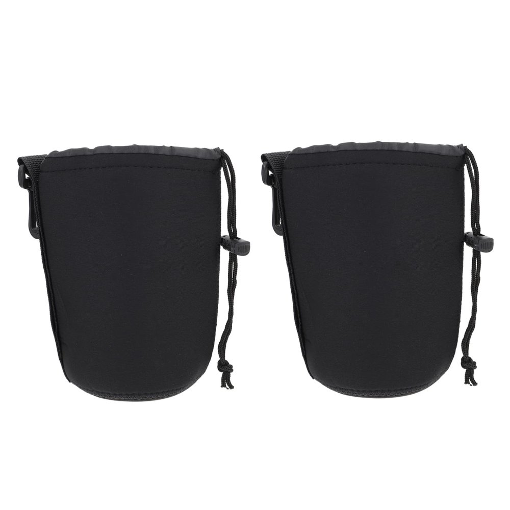 SHOWERORO Camera Lens Bag 2Pcs Neoprene Padded Lens Pouch with Drawstring Protective Case for Dslr Lenses 5.5 X 3.7 X 3.7 Inch Compact Storage