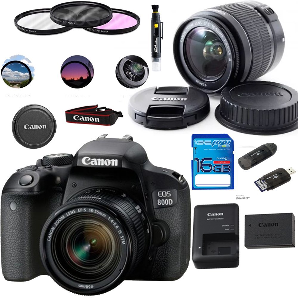 Canon EOS 800D Digital SLR Camera with 18-55 is STM Lens Black - Deal-Expo Essential Accessories Bundle (International Version) (Renewed)