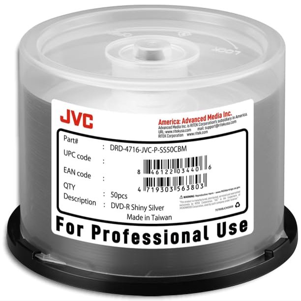 100-Pak JVC (Ritek Pro) 16X 4.7GB Shiny-Silver Top DVD-R's in Cakebox (2 x 50-Pak)
