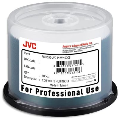 100-Pak JVC (Ritek Pro) White Inkjet Hub 52X 80-Min CD-R's in Cakebox (2 x 50-Pak)