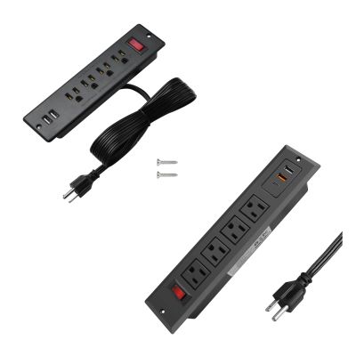 Fast Charge Mountable Power Strip USB C Recessed Power Strip Desk Power Outlet Insert in End Table Sofa Behind Ledge Vanity Drawer Counter Black