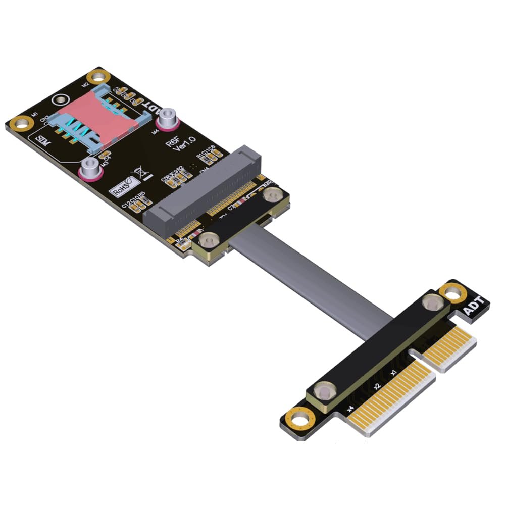 ADT-Link PCIe x4 to M.2 NVMe/M.2 Key A/Mini Pcie Extender Adapter Extension Cable Riser Adapter (50cm, R26SF)