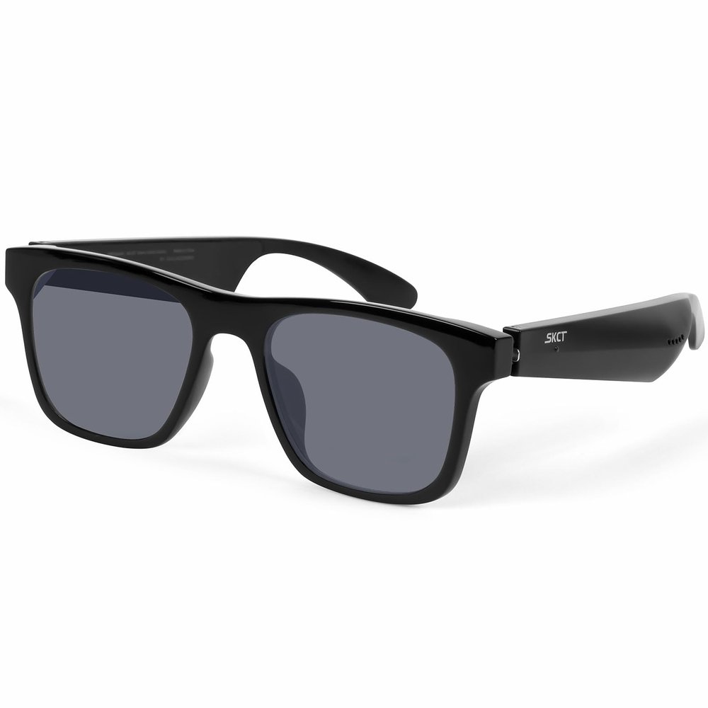 SKCT Smart Glasses, Black with 3 styles of Switchable Lenses, Bluetooth Audio, Hands Free Calling, Open Air Audio, Auto On/Off, Black and Blue Polarized lenses and Clear Anti Blue Light lens included