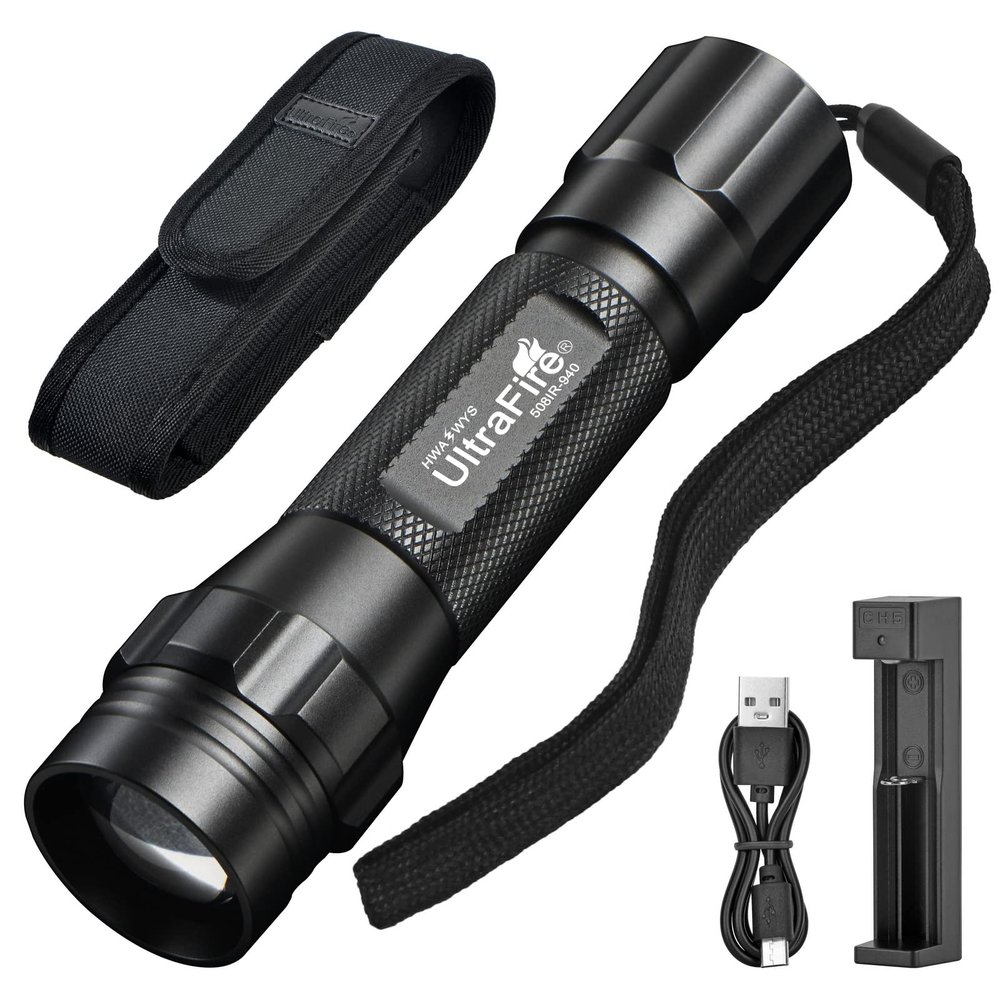 ULTRAFIRE 940nm IR Flashlight for Night Vision, Infrared Light LED IR Illuminator, Zoomable IR Lights are Invisible to The Human Eye - Use with Night Vision Gear (Infrared 940nm Light)