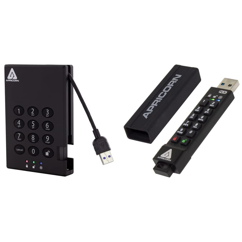 Apricorn 500GB Aegis Padlock USB 3.0 256-bit AES XTS Hardware Encrypted Portable External Hard Drive & Aegis Secure Key 3 NX 32GB 256-Bit Encrypted FIPS 140-2 Level 3 Validated Secure USB 3.0