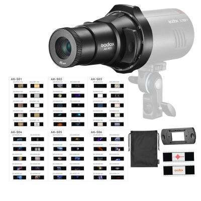 Godox AK-R21 Camera Flash with 65mm Projection Lens and 60pcs Transparency Set for Godox AD100Pro V1 Round Head Flash Speedlite, with Godox H200R for AD200 AD200Pro Monolight